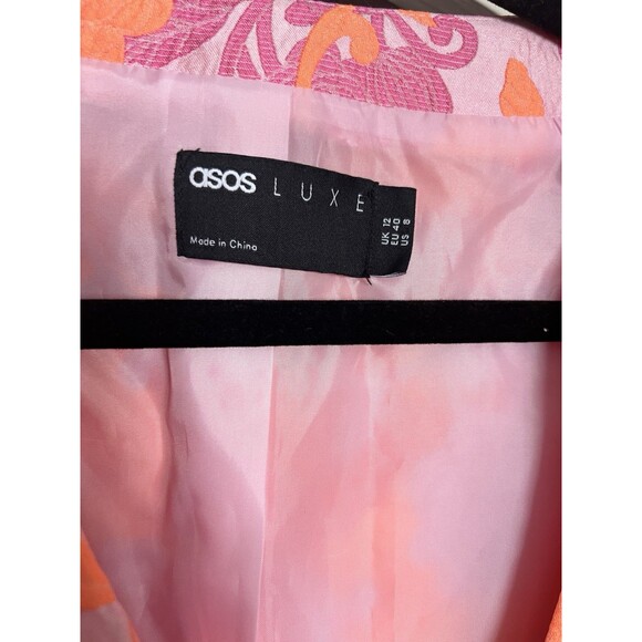 NWT ASOS LUXE Floral Jacquard Plunge Blazer Dress Chiffon Sash Cuffs Sz 8 - Picture 6 of 16